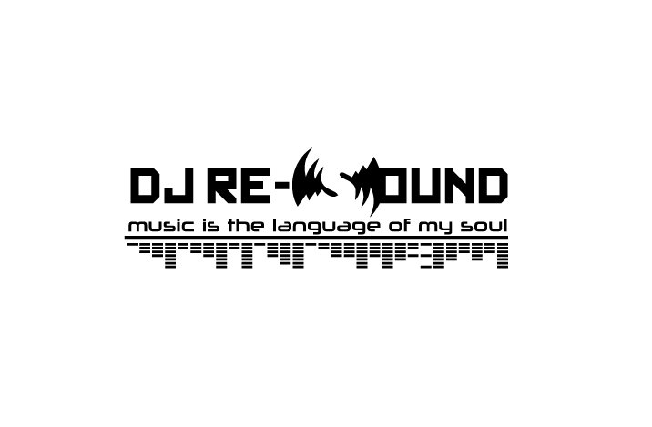 Offizielles DJ RE-SOUND Logo mit dem Claim Music is the language of my soul und Equalizer-Grafik